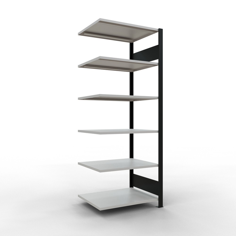 Illustration du produit: Rayonnage de bureau SCHULTE travée auxiliaire, utilisable des deux côtés, sans butées centrales, CT 150 kg, noir, HxlxP 2 000 x 750 x 600 mm