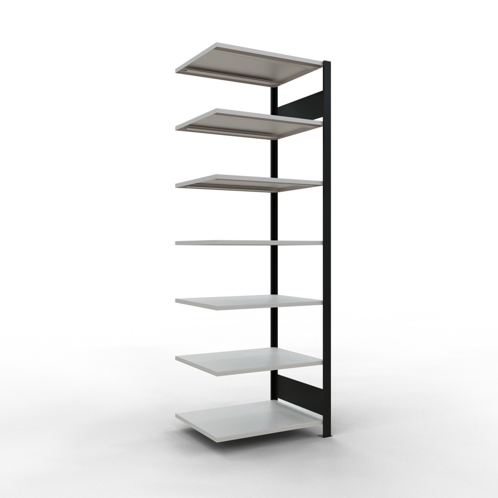 Illustration du produit: Rayonnage de bureau SCHULTE travée auxiliaire, utilisable des deux côtés, sans butées centrales, CT 150 kg, noir, HxlxP 2 300 x 750 x 600 mm