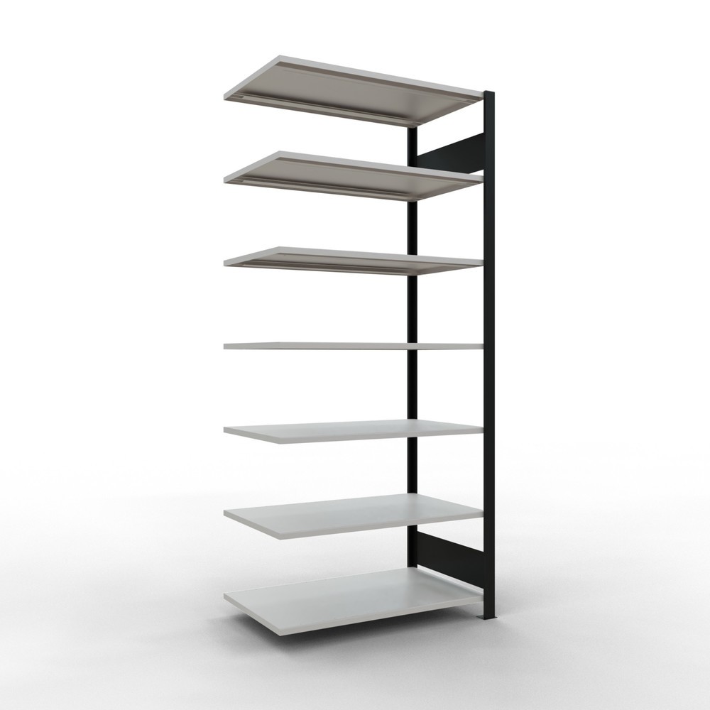 Illustration du produit: Rayonnage de bureau SCHULTE travée auxiliaire, utilisable des deux côtés, sans butées centrales, CT 150 kg, noir, HxlxP 2 300 x 1 000 x 600 mm