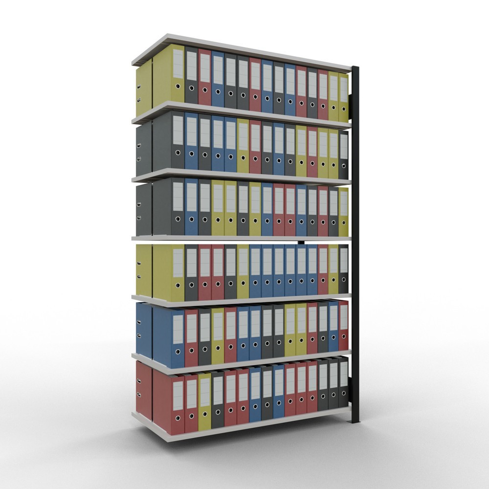 Produktabbildung Nr. 2: Rayonnage de bureau SCHULTE travée auxiliaire, utilisable des deux côtés, sans butées centrales, CT 150 kg, noir, HxlxP 2 300 x 1 300 x 600 mm