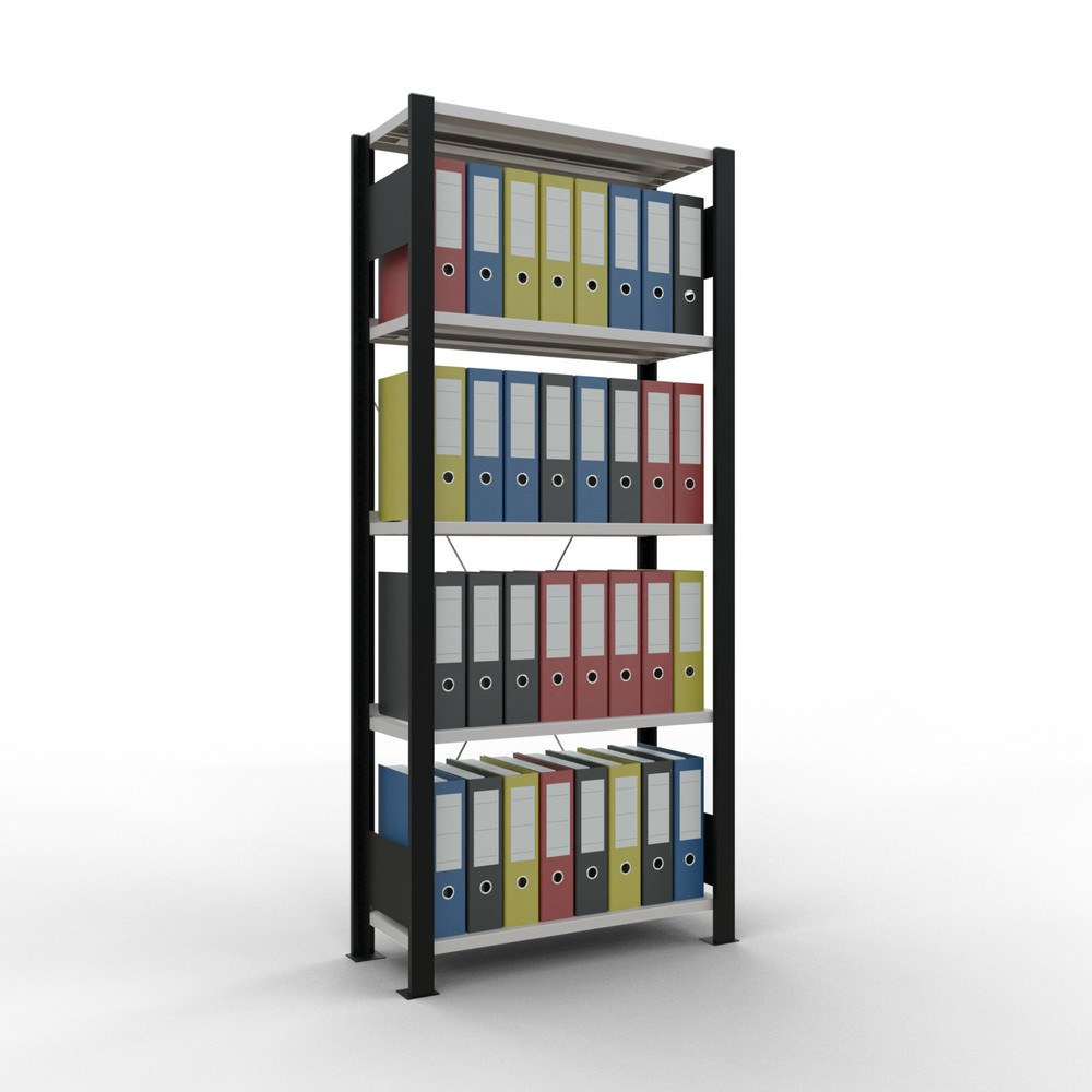 Produktabbildung Nr. 2: Rayonnage de bureau SCHULTE travée de base, utilisable d’un seul côté, avec barres de butée, CT 85 kg, noir, HxlxP 1 800 x 750 x 300 mm