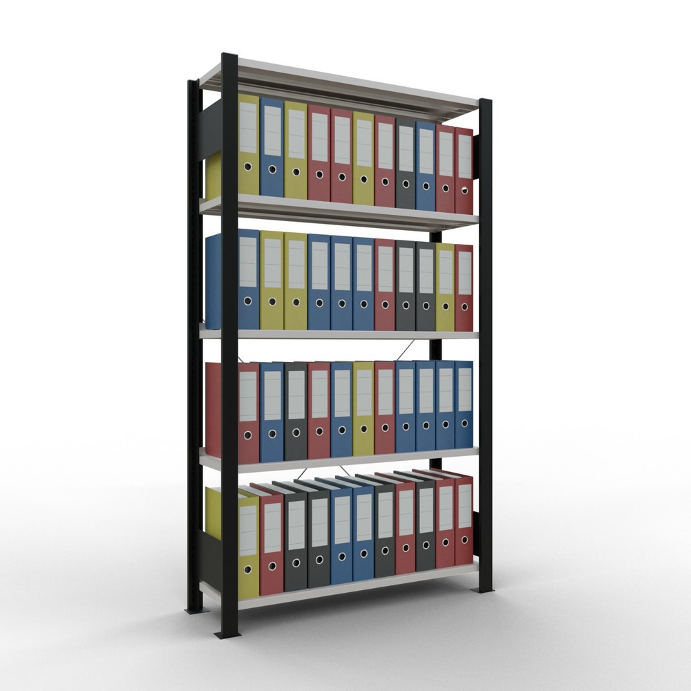 Produktabbildung Nr. 2: Rayonnage de bureau SCHULTE travée de base, utilisable d’un seul côté, avec barres de butée, CT 85 kg, noir, HxlxP 1 800 x 1 000 x 300 mm