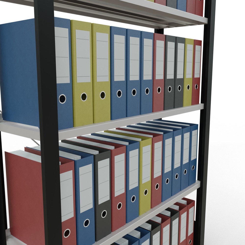 Produktabbildung Nr. 3: Rayonnage de bureau SCHULTE travée de base, utilisable d’un seul côté, avec barres de butée, CT 85 kg, noir, HxlxP 1 800 x 1 000 x 300 mm