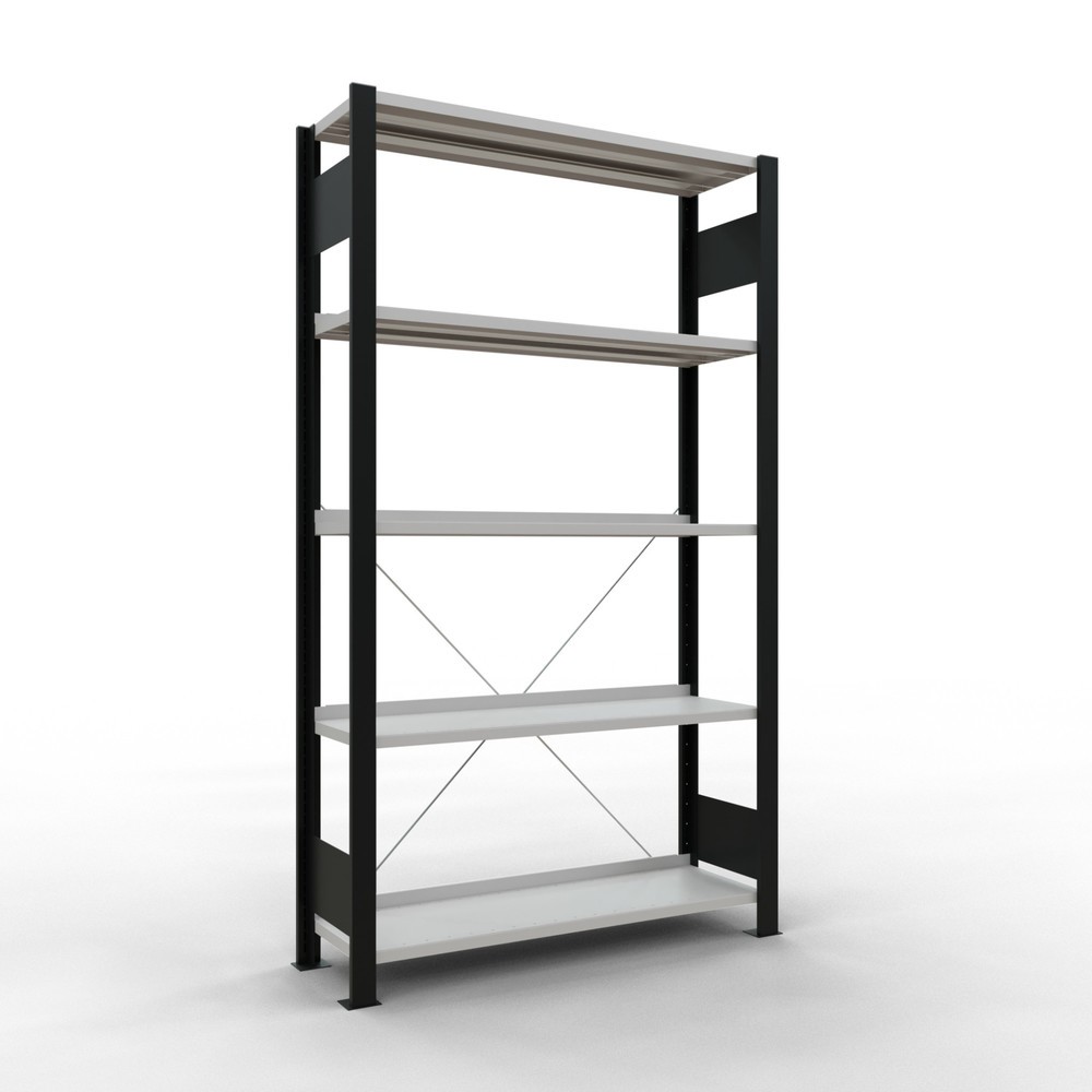Illustration du produit: Rayonnage de bureau SCHULTE travée de base, utilisable d’un seul côté, avec barres de butée, CT 85 kg, noir, HxlxP 1 800 x 1 000 x 300 mm