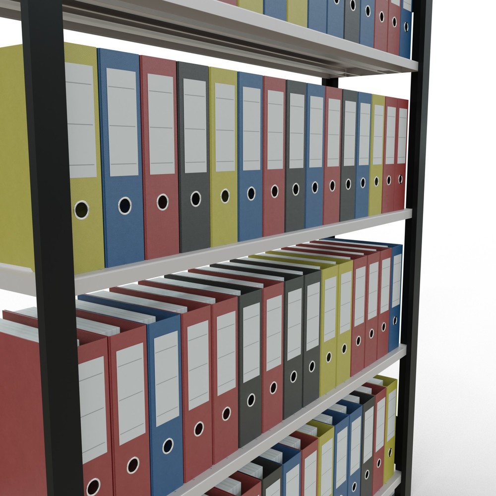 Produktabbildung Nr. 3: Rayonnage de bureau SCHULTE travée de base, utilisable d’un seul côté, avec barres de butée, CT 85 kg, noir, HxlxP 1 800 x 1 300 x 300 mm