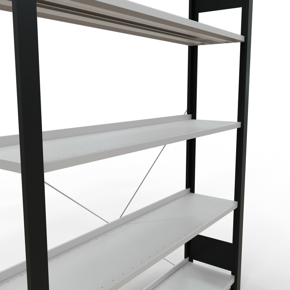 Produktabbildung Nr. 4: Rayonnage de bureau SCHULTE travée de base, utilisable d’un seul côté, avec barres de butée, CT 85 kg, noir, HxlxP 1 800 x 1 300 x 300 mm