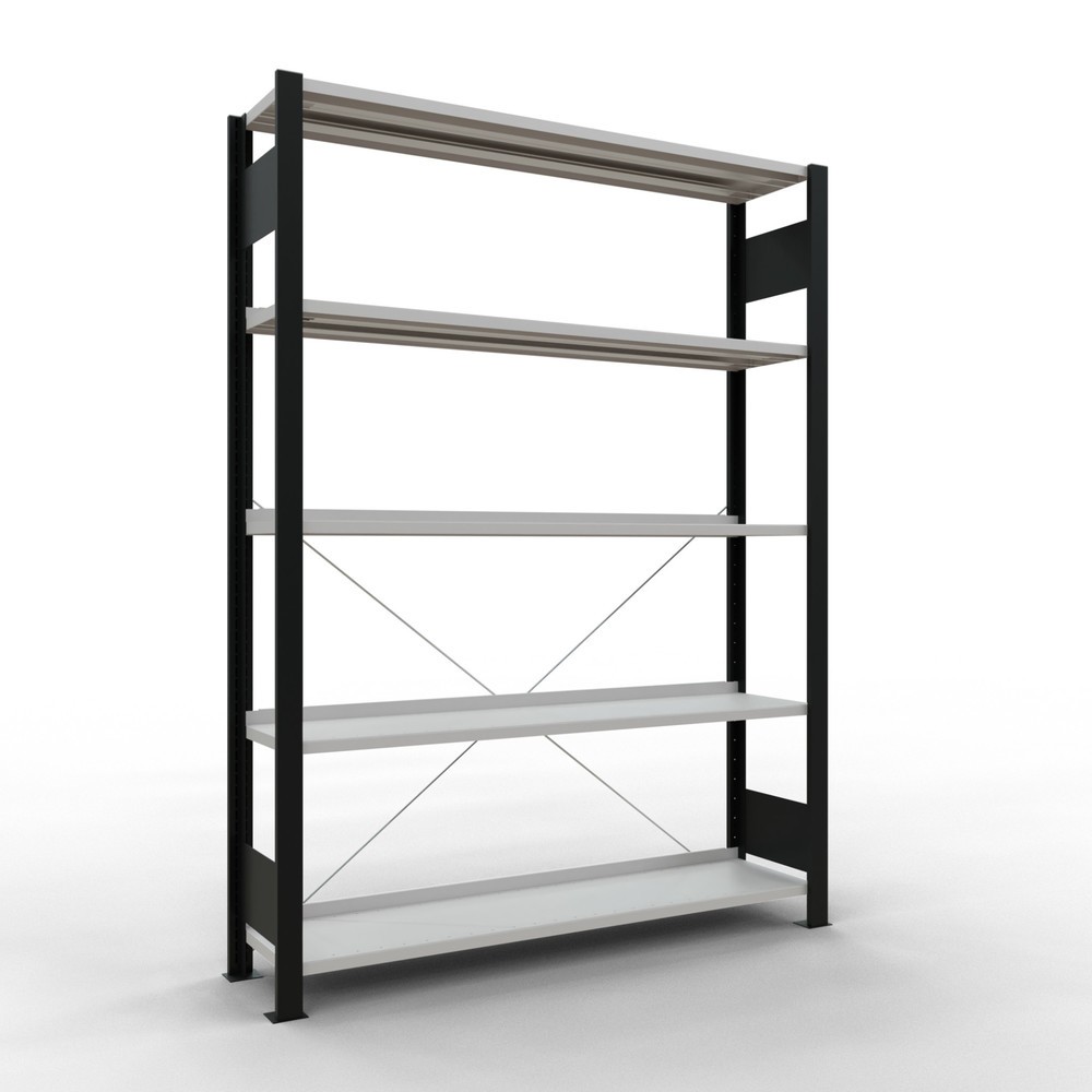 Illustration du produit: Rayonnage de bureau SCHULTE travée de base, utilisable d’un seul côté, avec barres de butée, CT 85 kg, noir, HxlxP 1 800 x 1 300 x 300 mm