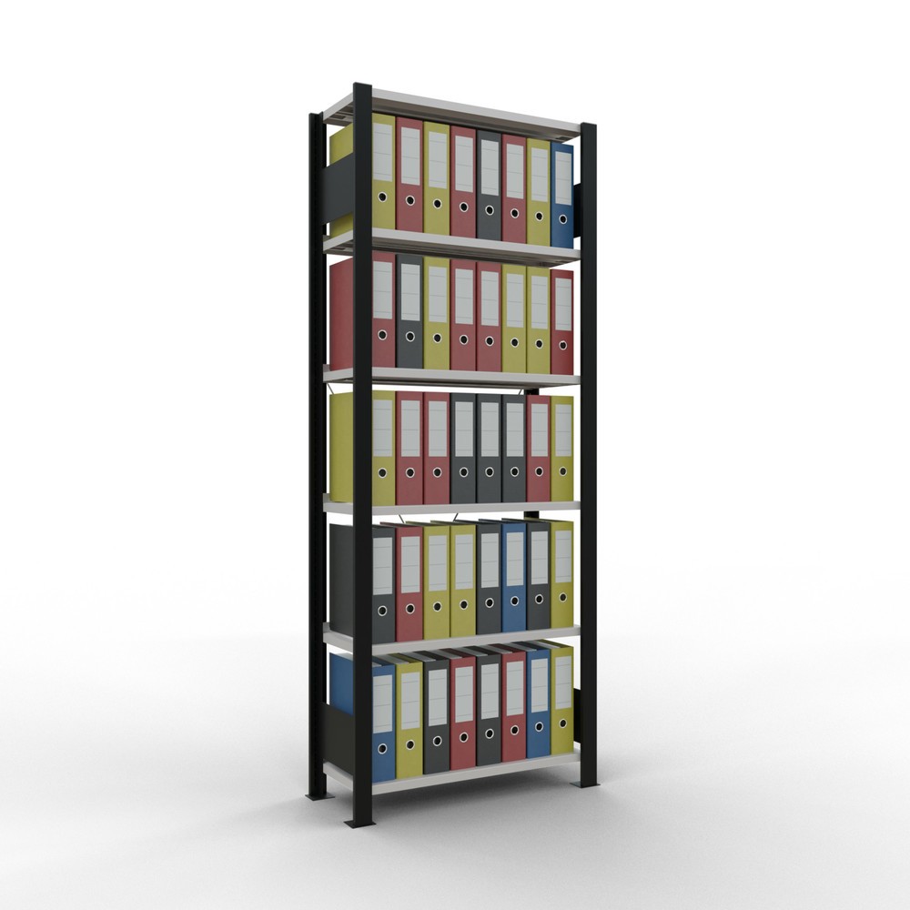 Produktabbildung Nr. 2: Rayonnage de bureau SCHULTE travée de base, utilisable d’un seul côté, avec barres de butée, CT 85 kg, noir, HxlxP 2 000 x 750 x 300 mm