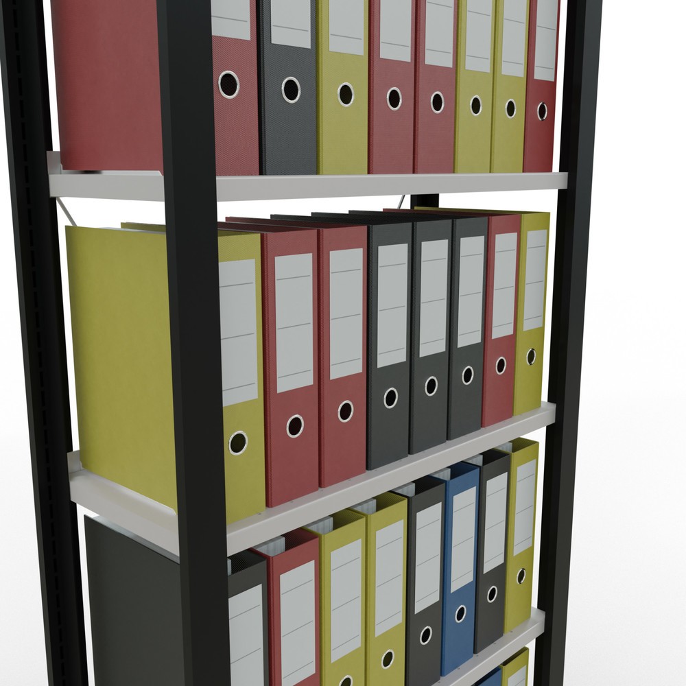 Produktabbildung Nr. 3: Rayonnage de bureau SCHULTE travée de base, utilisable d’un seul côté, avec barres de butée, CT 85 kg, noir, HxlxP 2 000 x 750 x 300 mm