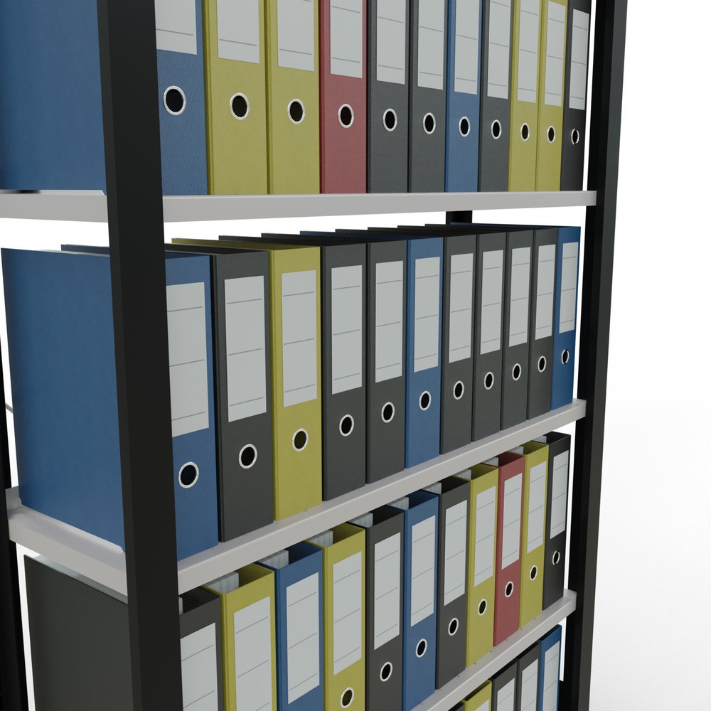 Produktabbildung Nr. 3: Rayonnage de bureau SCHULTE travée de base, utilisable d’un seul côté, avec barres de butée, CT 85 kg, noir, HxlxP 2 000 x 1 000 x 300 mm