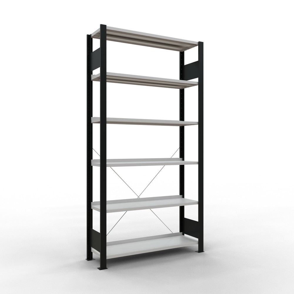 Illustration du produit: Rayonnage de bureau SCHULTE travée de base, utilisable d’un seul côté, avec barres de butée, CT 85 kg, noir, HxlxP 2 000 x 1 000 x 300 mm