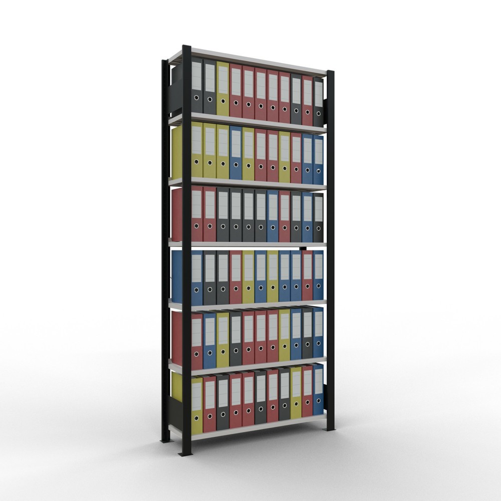 Produktabbildung Nr. 2: Rayonnage de bureau SCHULTE travée de base, utilisable d’un seul côté, avec barres de butée, CT 85 kg, noir, HxlxP 2 300 x 1 000 x 300 mm