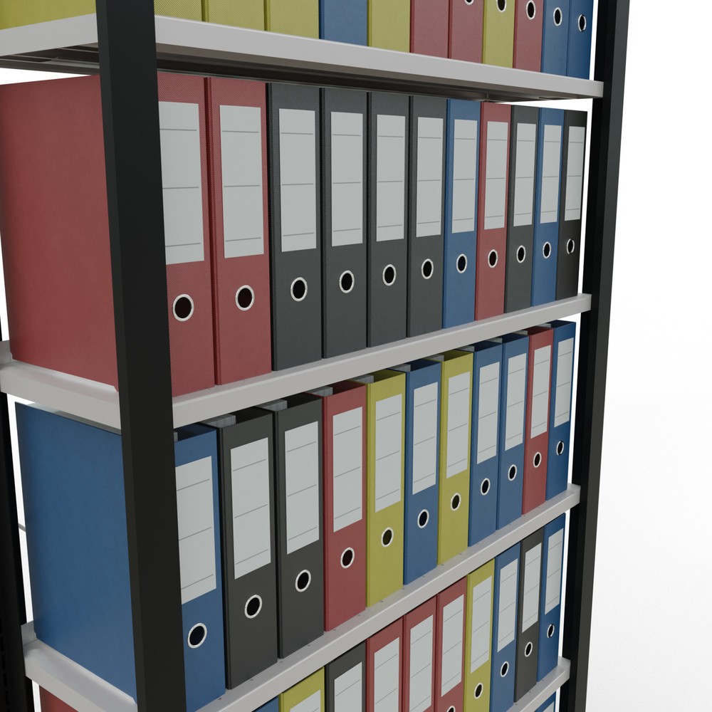 Produktabbildung Nr. 3: Rayonnage de bureau SCHULTE travée de base, utilisable d’un seul côté, avec barres de butée, CT 85 kg, noir, HxlxP 2 300 x 1 000 x 300 mm
