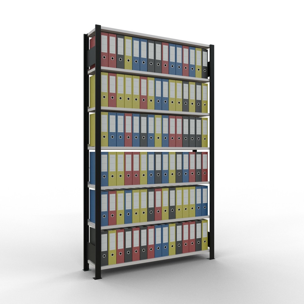 Produktabbildung Nr. 2: Rayonnage de bureau SCHULTE travée de base, utilisable d’un seul côté, avec barres de butée, CT 85 kg, noir, HxlxP 2 300 x 1 300 x 300 mm