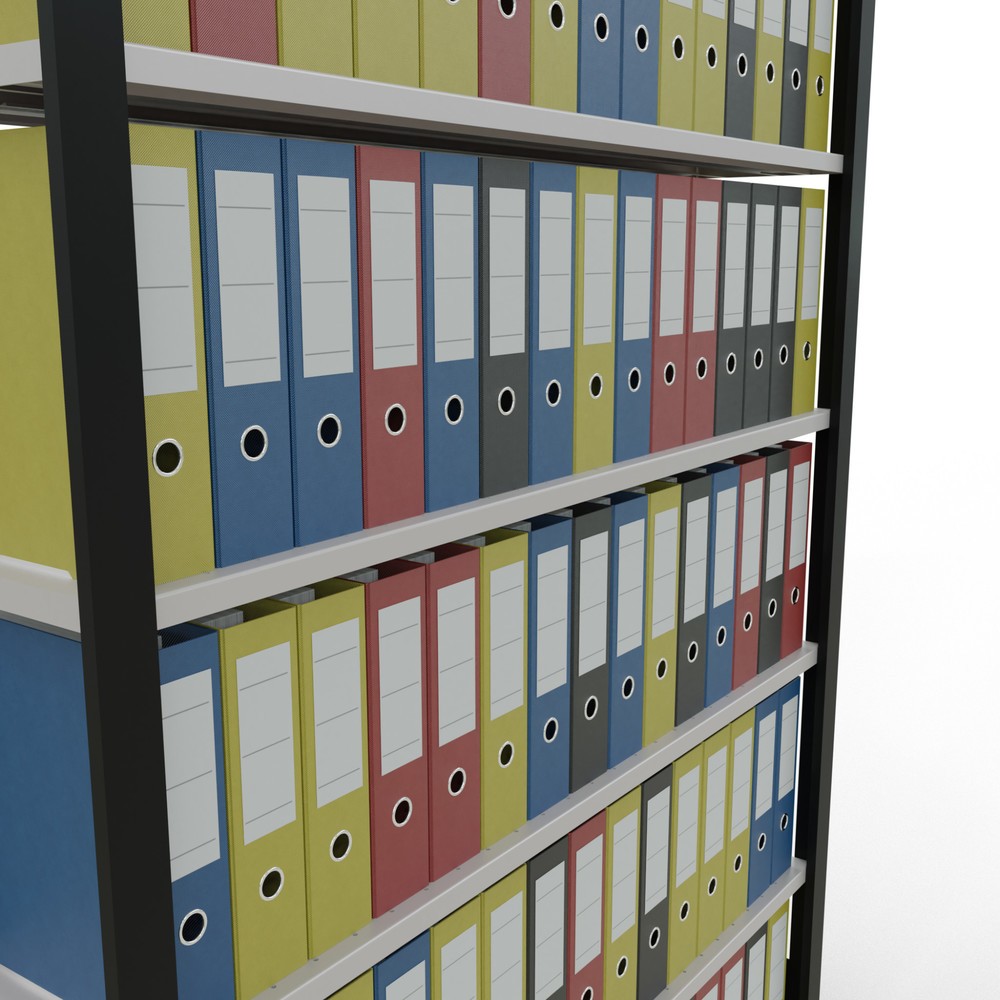 Produktabbildung Nr. 3: Rayonnage de bureau SCHULTE travée de base, utilisable d’un seul côté, avec barres de butée, CT 85 kg, noir, HxlxP 2 300 x 1 300 x 300 mm