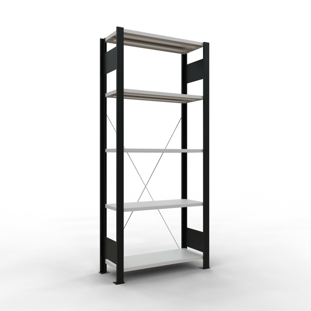 Illustration du produit: Rayonnage de bureau SCHULTE travée de base, utilisable d’un seul côté, sans barres de butée, CT 85 kg, noir, HxlxP 1 800 x 750 x 300 mm