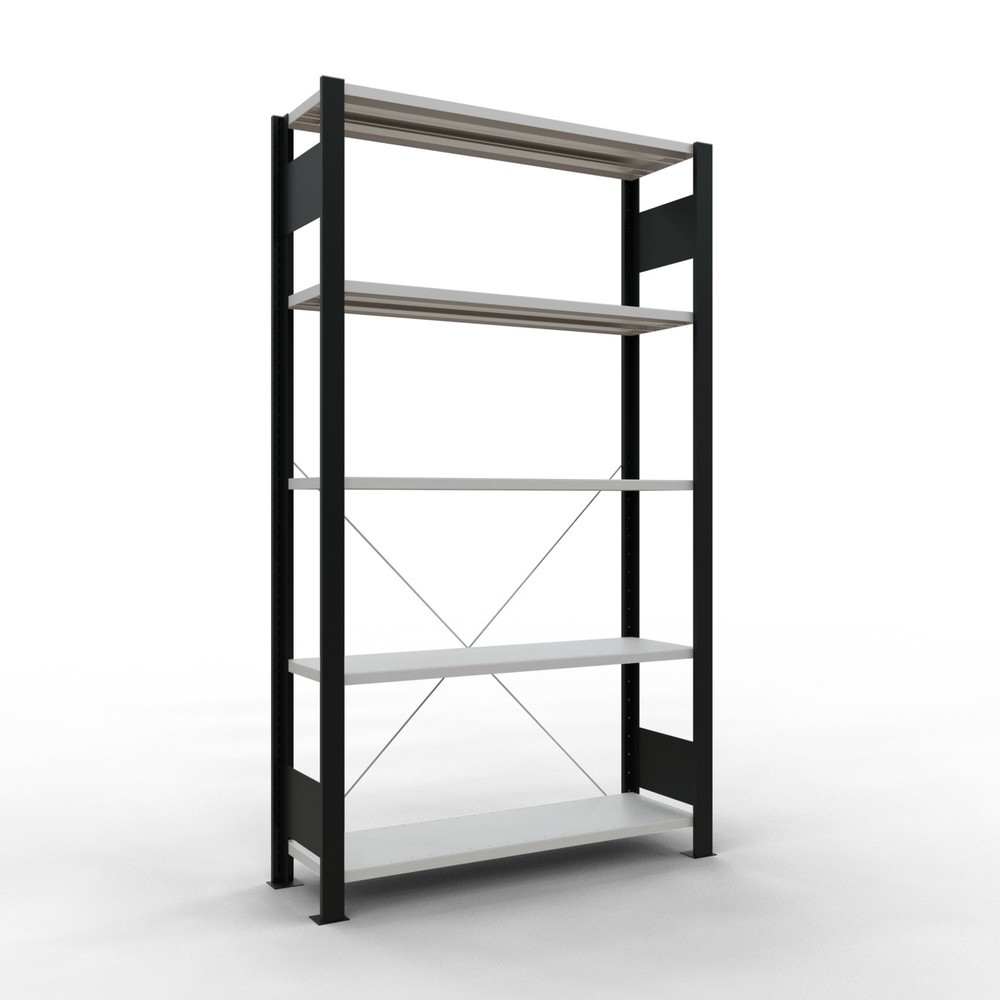Illustration du produit: Rayonnage de bureau SCHULTE travée de base, utilisable d’un seul côté, sans barres de butée, CT 85 kg, noir, HxlxP 1 800 x 1 000 x 300 mm