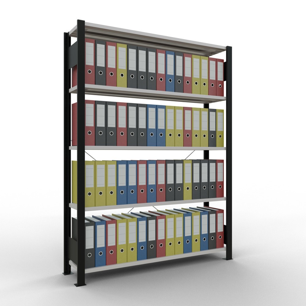 Produktabbildung Nr. 2: Rayonnage de bureau SCHULTE travée de base, utilisable d’un seul côté, sans barres de butée, CT 85 kg, noir, HxlxP 1 .800 x 1 300 x 300 mm