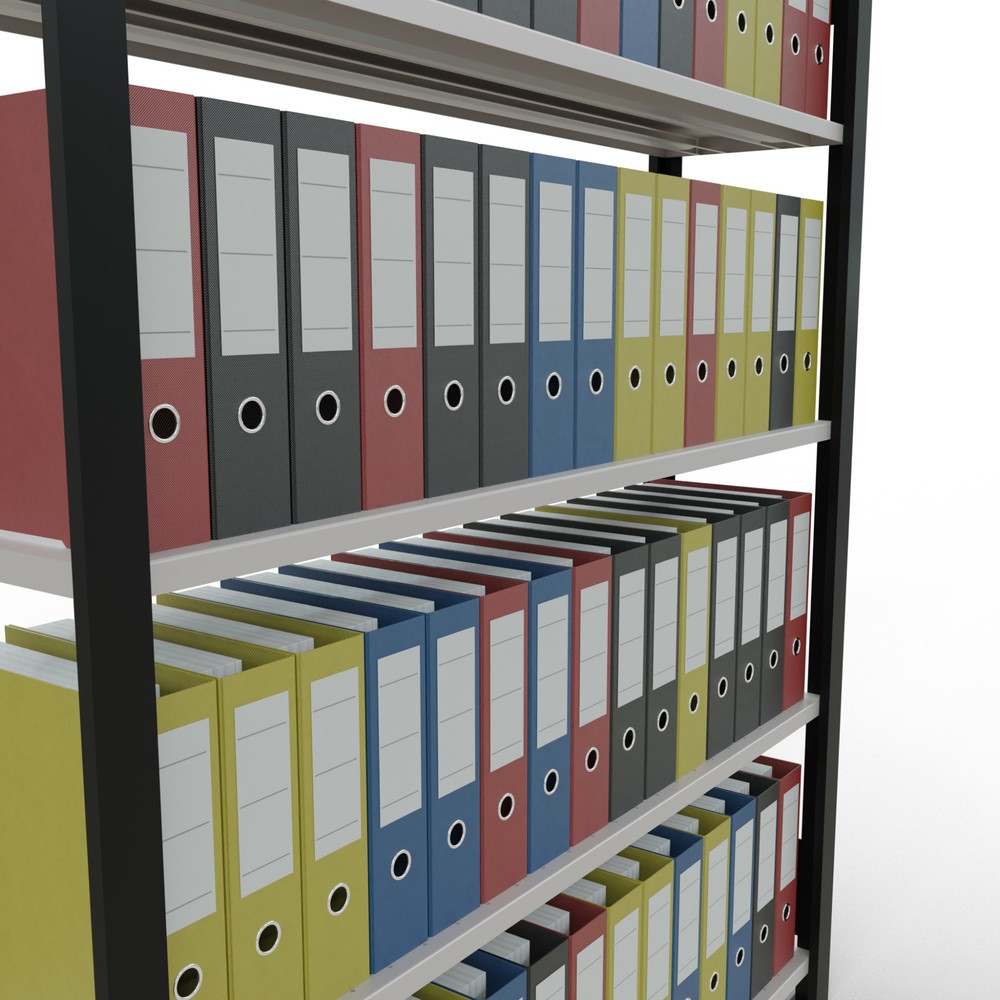 Produktabbildung Nr. 3: Rayonnage de bureau SCHULTE travée de base, utilisable d’un seul côté, sans barres de butée, CT 85 kg, noir, HxlxP 1 .800 x 1 300 x 300 mm