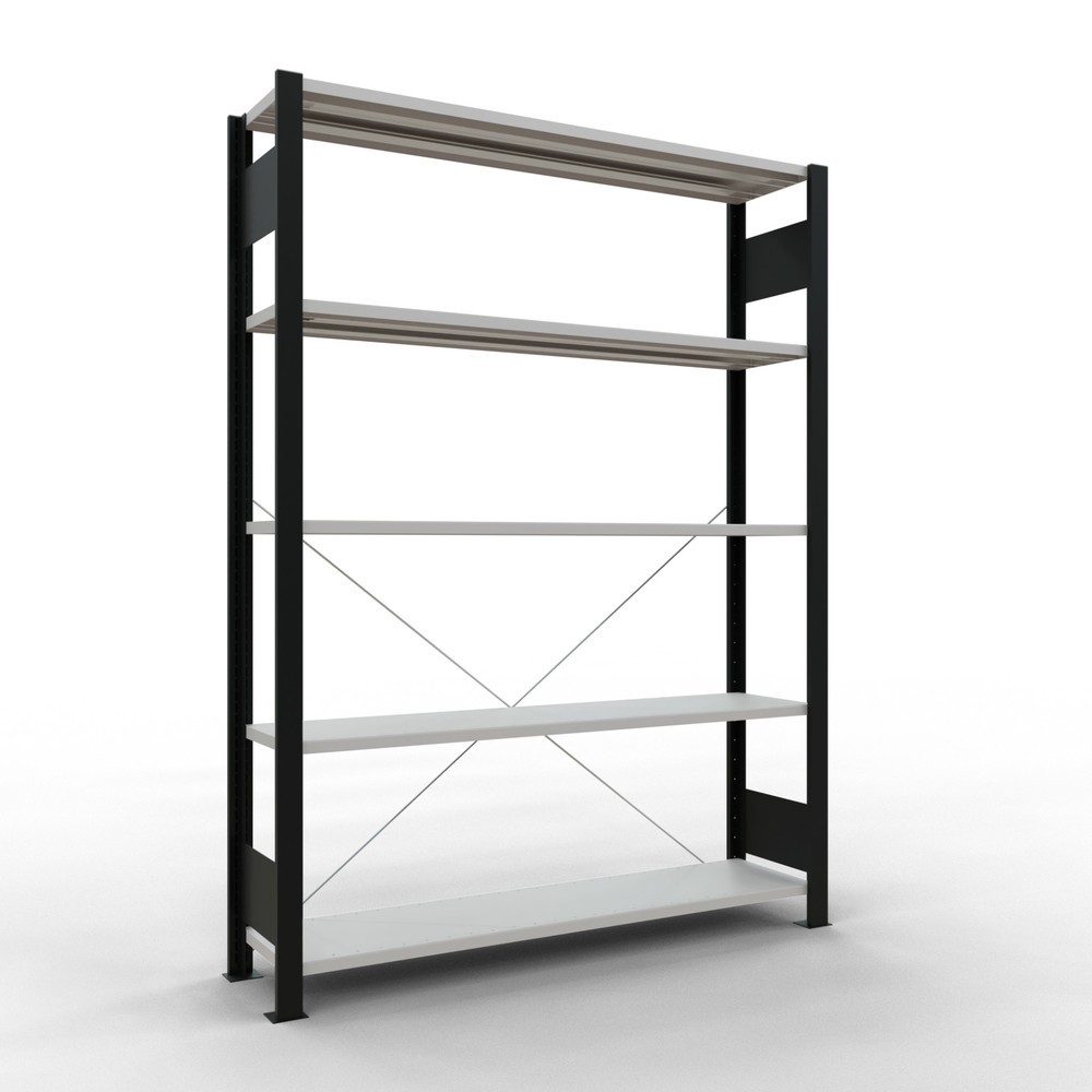 Illustration du produit: Rayonnage de bureau SCHULTE travée de base, utilisable d’un seul côté, sans barres de butée, CT 85 kg, noir, HxlxP 1 .800 x 1 300 x 300 mm