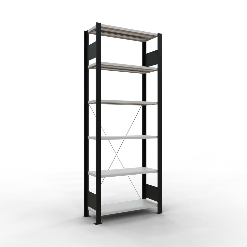 Produktabbildung Nr. 1: Rayonnage de bureau SCHULTE travée de base, utilisable d’un seul côté, sans barres de butée, CT 85 kg, noir, HxlxP 2 000 x 750 x 300 mm