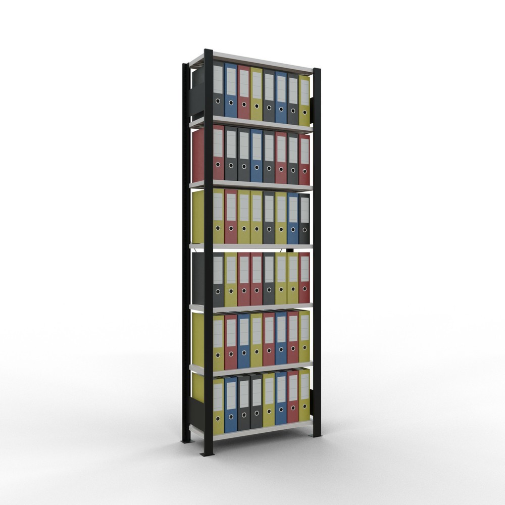Produktabbildung Nr. 2: Rayonnage de bureau SCHULTE travée de base, utilisable d’un seul côté, sans barres de butée, CT 85 kg, noir, HxlxP 2 300 x 750 x 300 mm