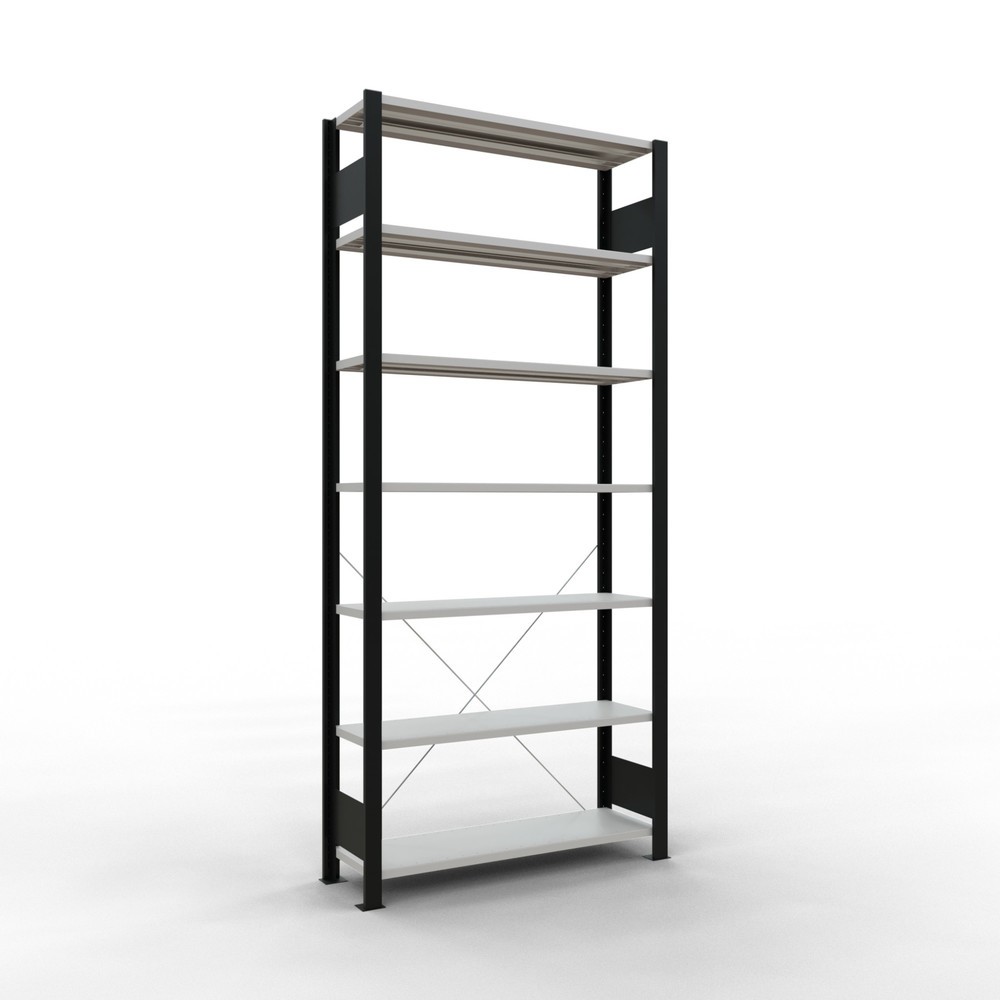 Illustration du produit: Rayonnage de bureau SCHULTE travée de base, utilisable d’un seul côté, sans barres de butée, CT 85 kg, noir, HxlxP 2 300 x 1 000 x 300 mm