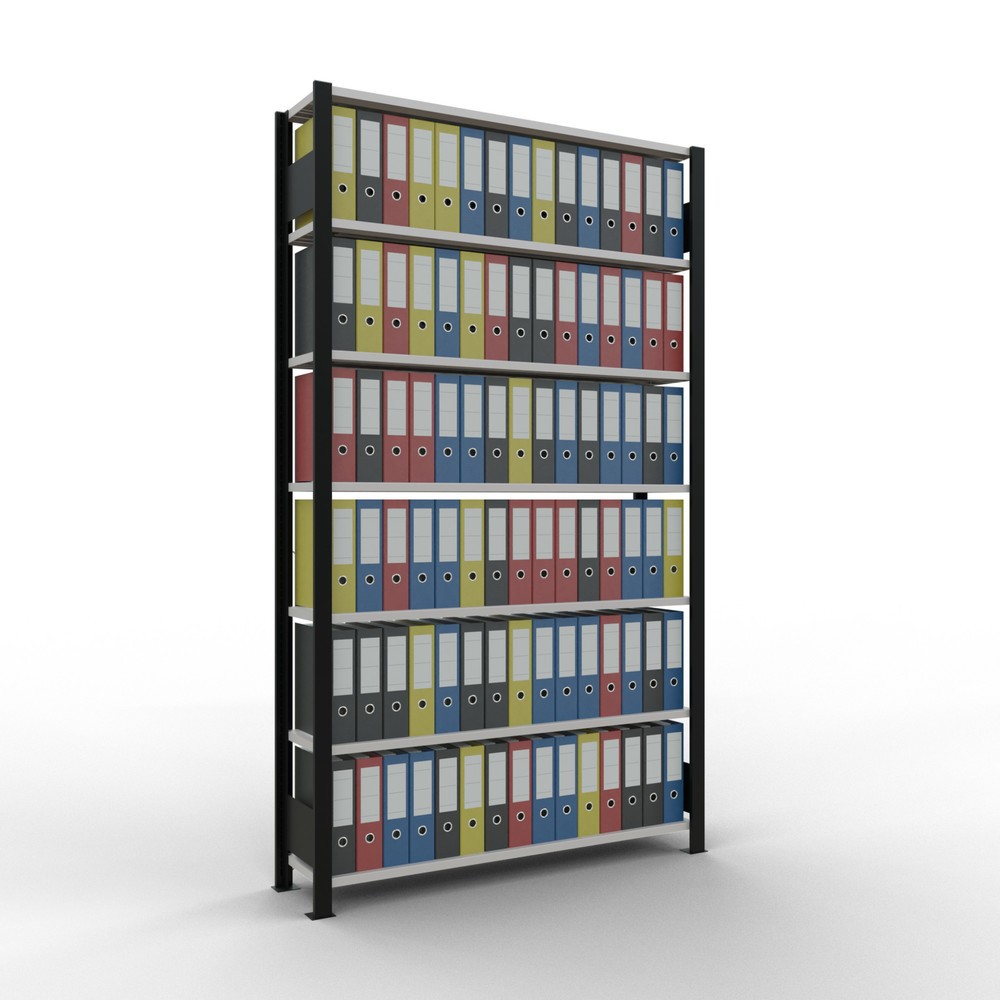 N° de l'image du produit 2 : Rayonnage de bureau SCHULTE travée de base, utilisable d’un seul côté, sans barres de butée, CT 85 kg, noir, HxlxP 2 300 x 1 300 x 300 mm