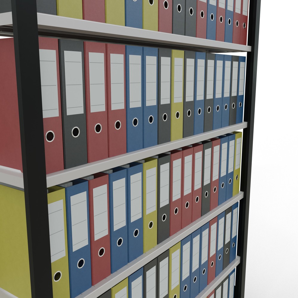 N° de l'image du produit 3 : Rayonnage de bureau SCHULTE travée de base, utilisable d’un seul côté, sans barres de butée, CT 85 kg, noir, HxlxP 2 300 x 1 300 x 300 mm