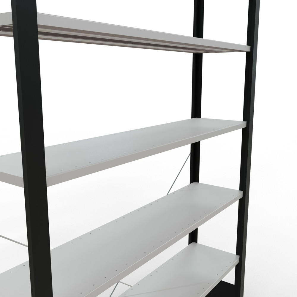 N° de l'image du produit 4 : Rayonnage de bureau SCHULTE travée de base, utilisable d’un seul côté, sans barres de butée, CT 85 kg, noir, HxlxP 2 300 x 1 300 x 300 mm