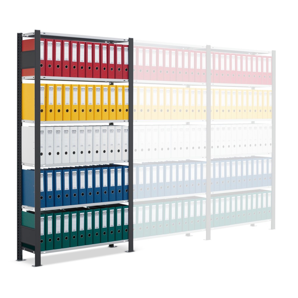 Produktabbildung Nr. 5: Rayonnage de bureau SCHULTE travée de base, utilisable d’un seul côté, avec barres de butée, CT 85 kg, noir, HxlxP 1 800 x 1 000 x 300 mm