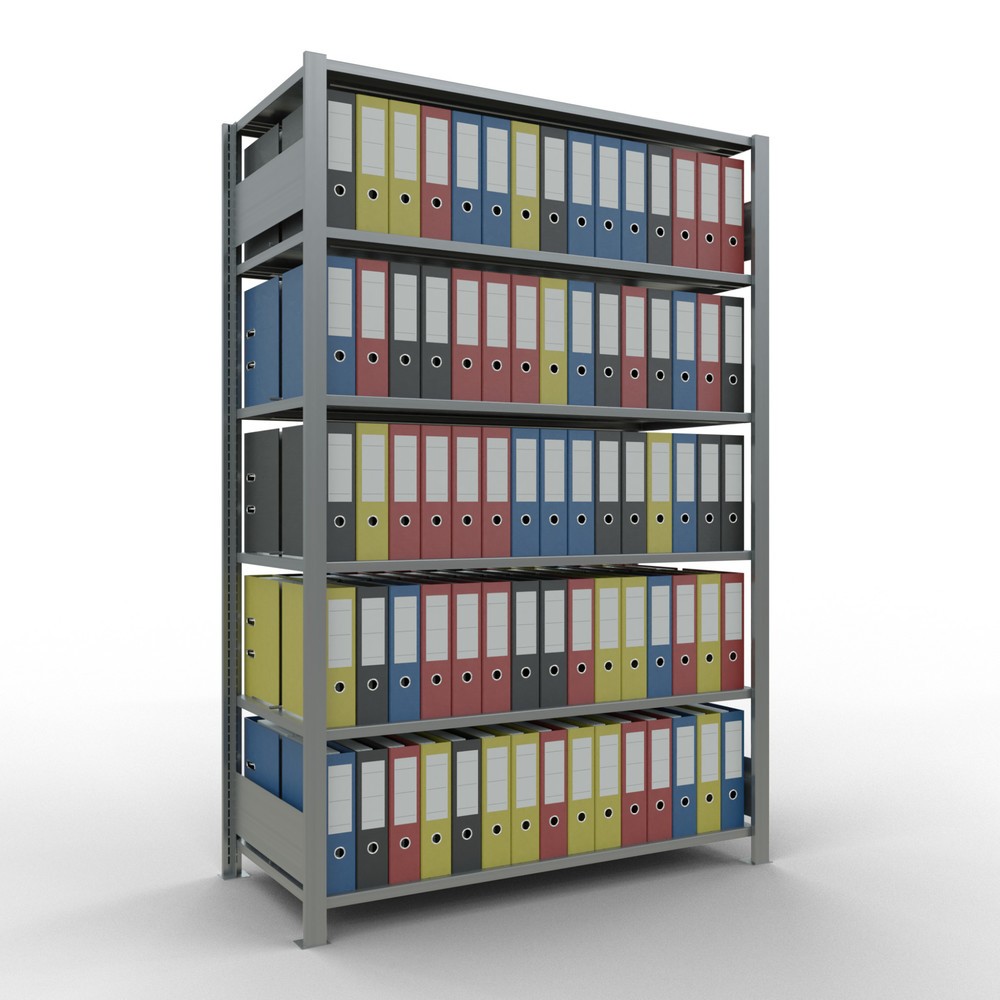 N° de l'image du produit 2 : Rayonnage de bureau SCHULTE travée de base, utilisable des deux côtés, avec butées centrales, CT 150 kg, HxlxP 2 000 x 1 300 x 600 mm