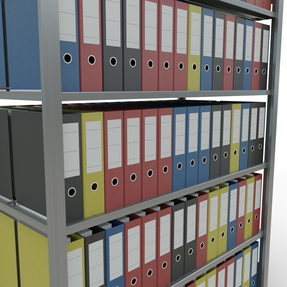 N° de l'image du produit 3 : Rayonnage de bureau SCHULTE travée de base, utilisable des deux côtés, avec butées centrales, CT 150 kg, HxlxP 2 000 x 1 300 x 600 mm