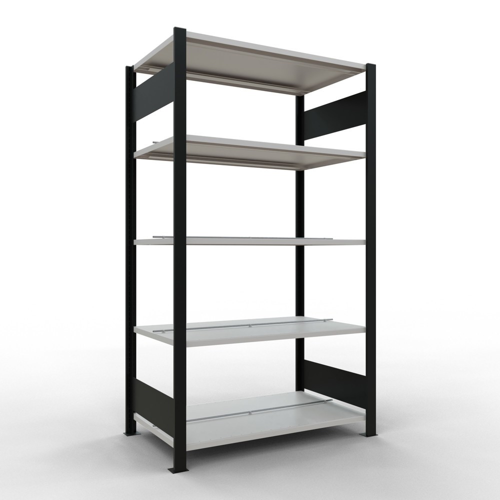Illustration du produit: Rayonnage de bureau SCHULTE travée de base, utilisable des deux cotés, avec butées centrales, CT 150 kg, noir, HxlxP 1 800 x 1 000 x 600 mm