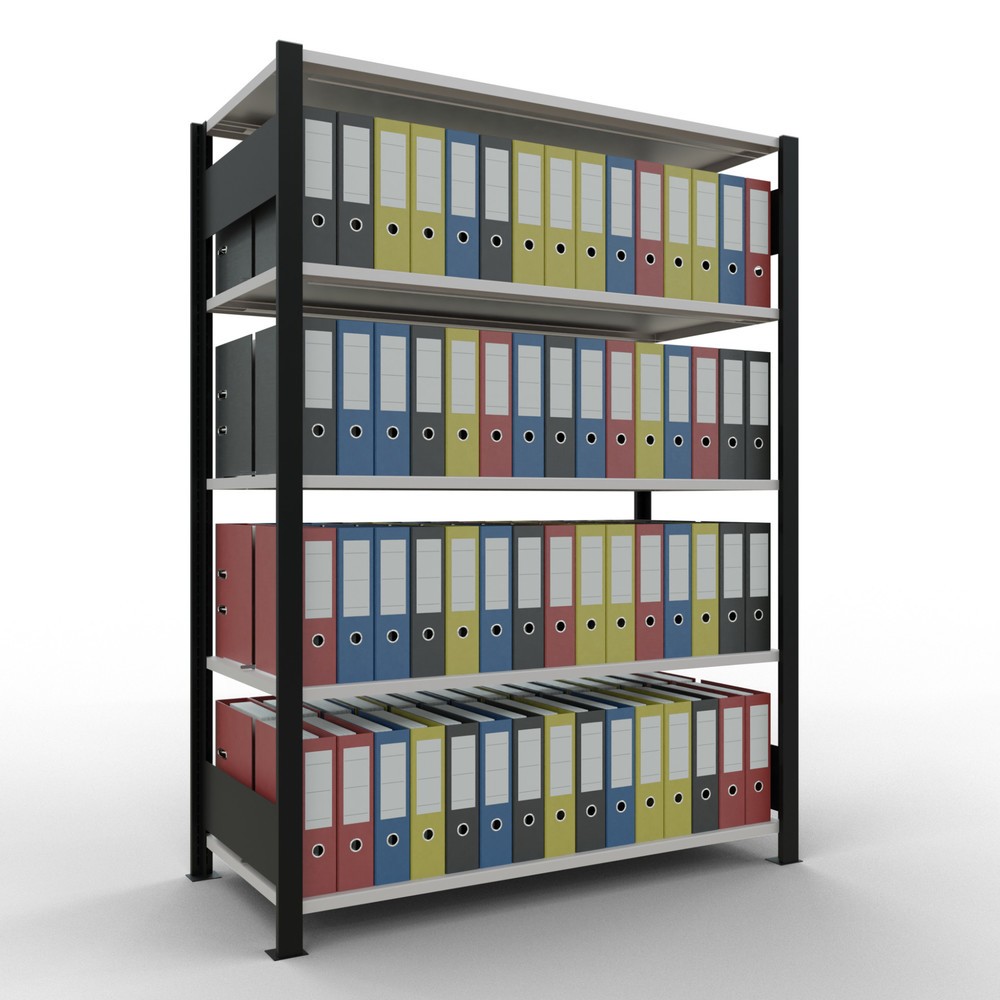 N° de l'image du produit 2 : Rayonnage de bureau SCHULTE travée de base, utilisable des deux cotés, avec butées centrales, CT 150 kg, noir, HxlxP 1 800 x 1 300 x 600 mm