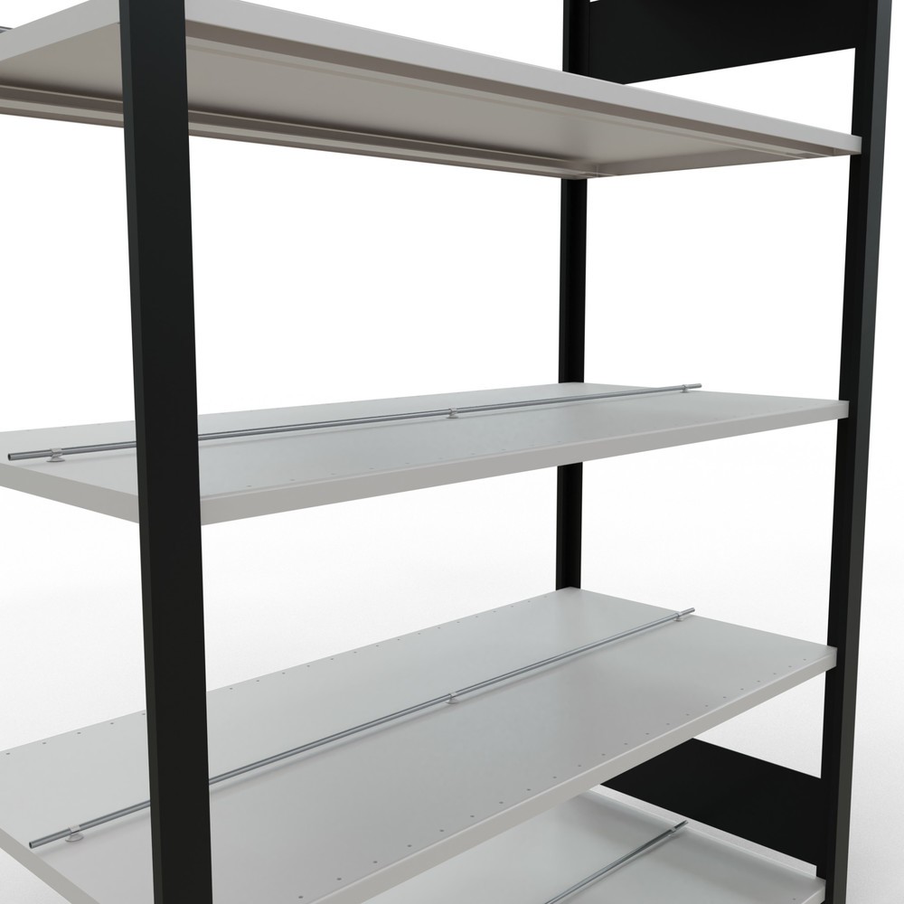 N° de l'image du produit 4 : Rayonnage de bureau SCHULTE travée de base, utilisable des deux cotés, avec butées centrales, CT 150 kg, noir, HxlxP 1 800 x 1 300 x 600 mm