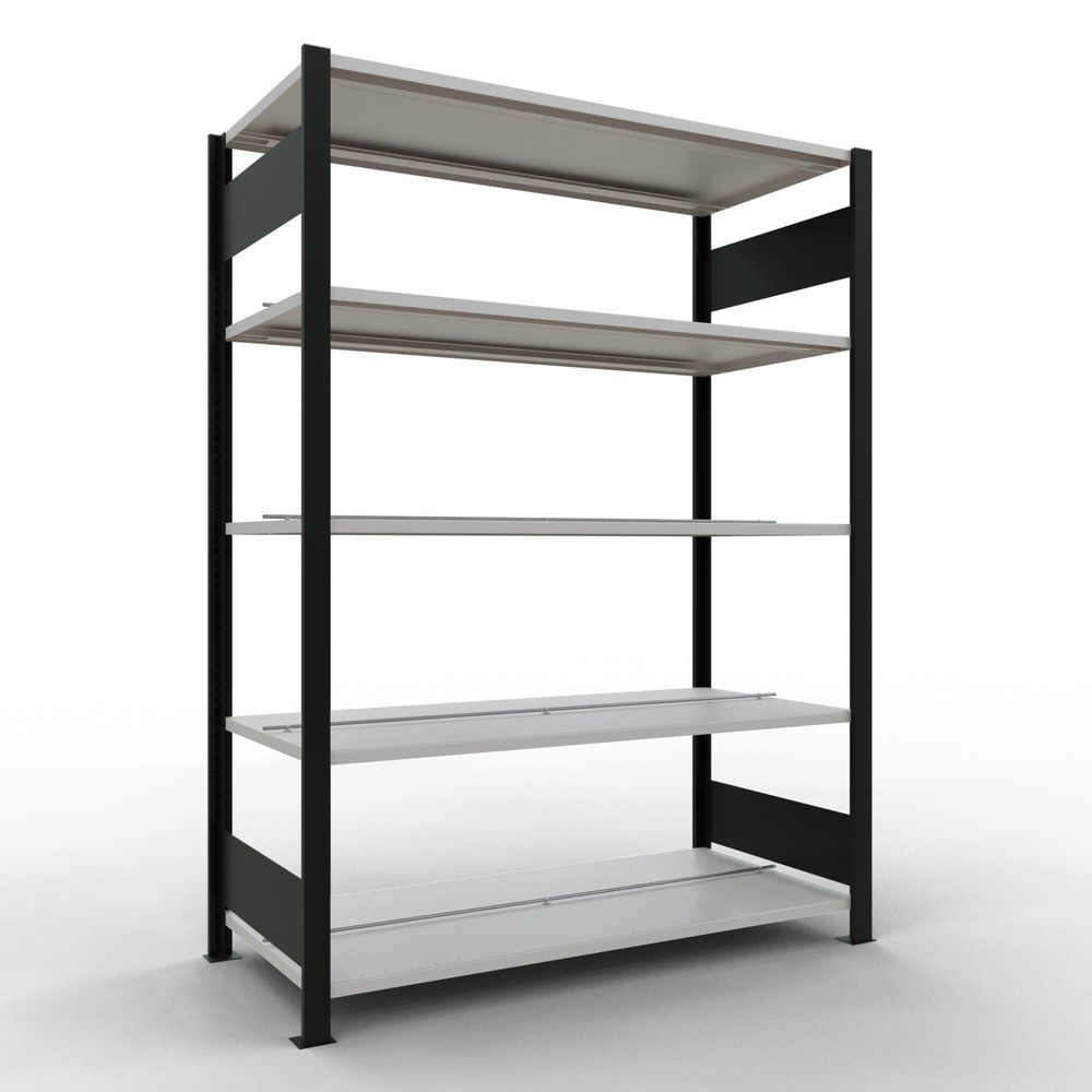 Illustration du produit: Rayonnage de bureau SCHULTE travée de base, utilisable des deux cotés, avec butées centrales, CT 150 kg, noir, HxlxP 1 800 x 1 300 x 600 mm
