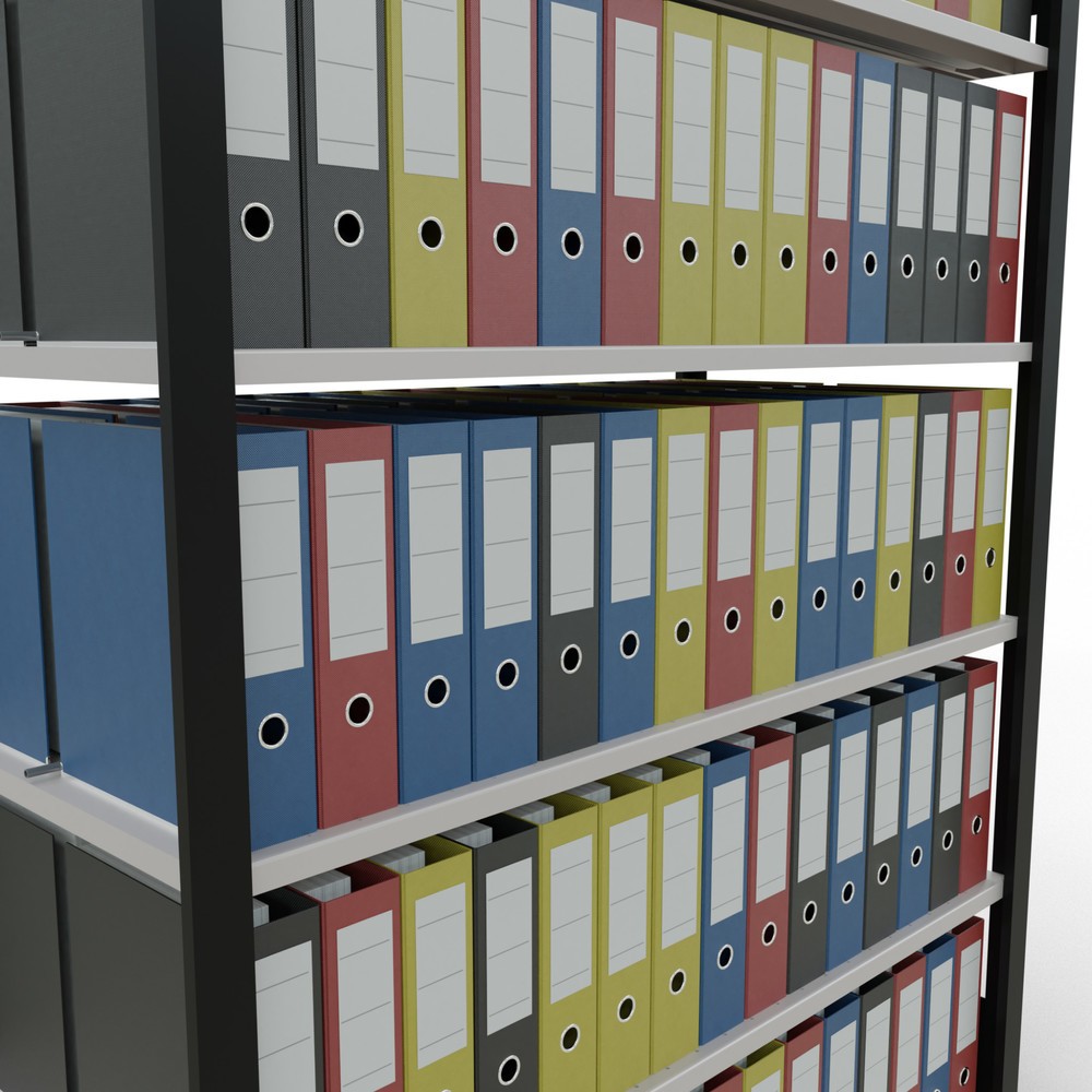 Produktabbildung Nr. 3: Rayonnage de bureau SCHULTE travée de base, utilisable des deux côtés, avec butées centrales, CT 150 kg, noir, HxlxP 2 000 x 1 300 x 600 mm