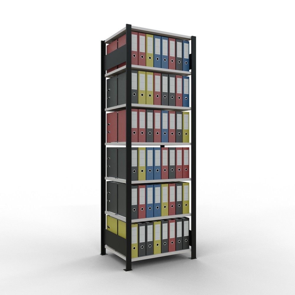 Produktabbildung Nr. 2: Rayonnage de bureau SCHULTE travée de base, utilisable des deux côtés, avec butées centrales, CT 150 kg, noir, HxlxP 2 300 x 750 x 600 mm