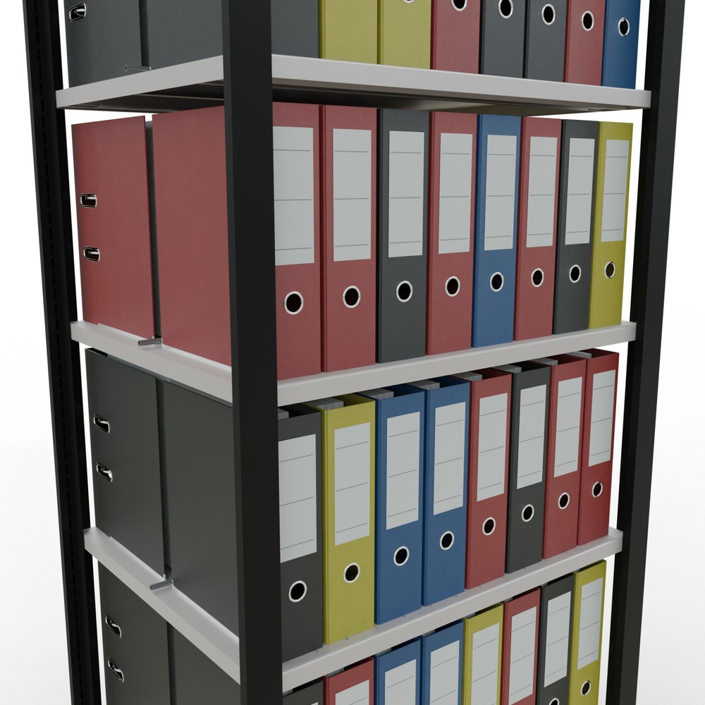 Produktabbildung Nr. 3: Rayonnage de bureau SCHULTE travée de base, utilisable des deux côtés, avec butées centrales, CT 150 kg, noir, HxlxP 2 300 x 750 x 600 mm