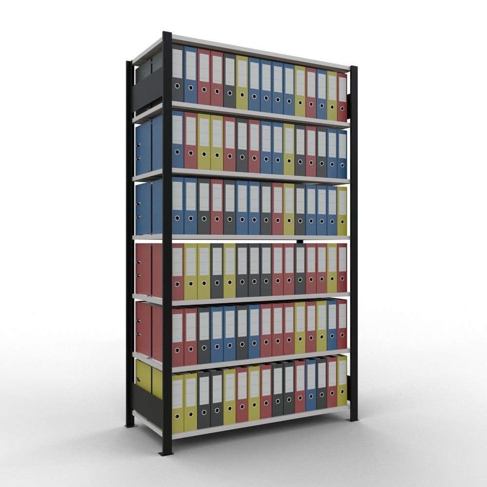 Produktabbildung Nr. 2: Rayonnage de bureau SCHULTE travée de base, utilisable des deux cotés, avec butées centrales, CT 150 kg, noir, HxlxP 2 300 x 1 300 x 600 mm