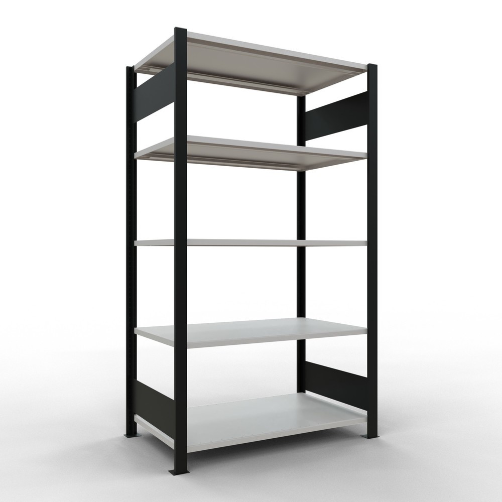 Illustration du produit: Rayonnage de bureau SCHULTE travée de base, utilisable des deux cotés, sans butées centrales, CT 150 kg, noir, HxlxP 1 800 x 1 000 x 600 mm