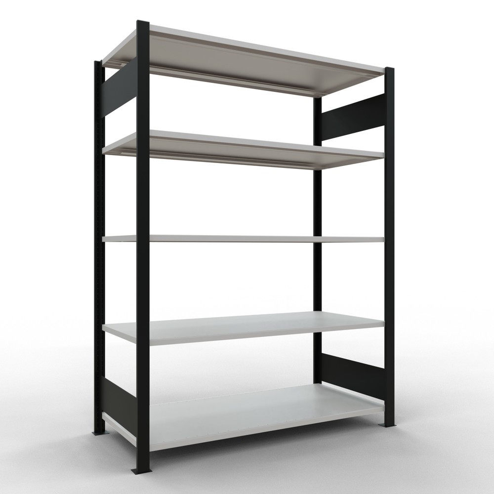 Illustration du produit: Rayonnage de bureau SCHULTE travée de base, utilisable des deux cotés, sans butées centrales, CT 150 kg, noir, HxlxP 1 800 x 1 300 x 600 mm