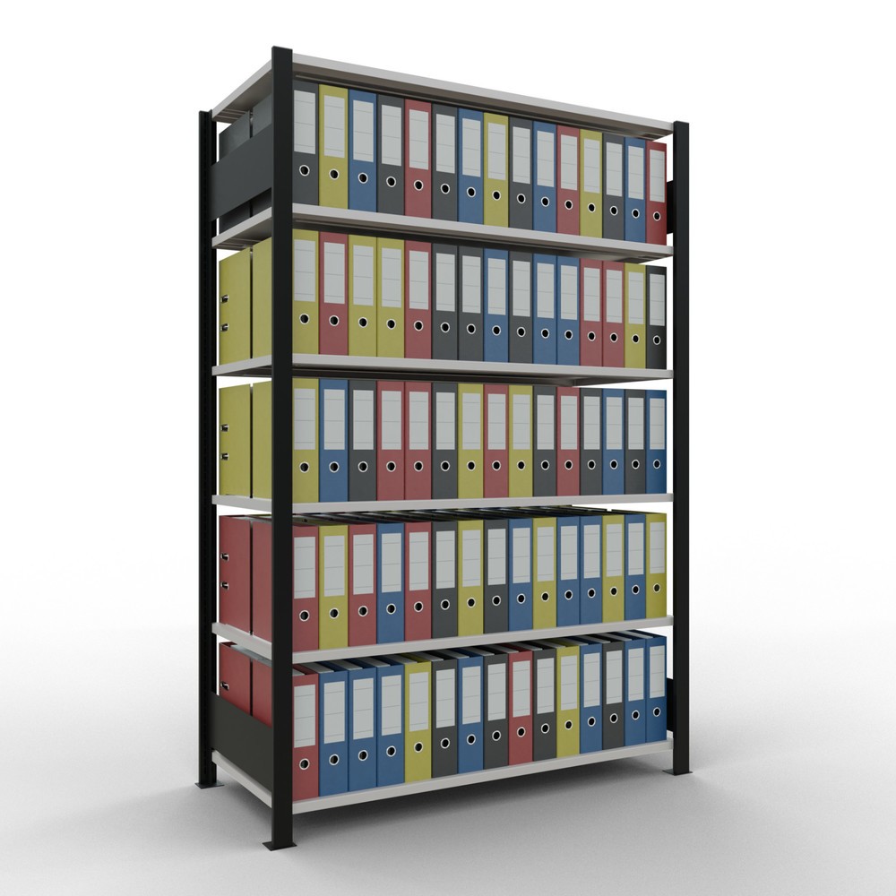 Produktabbildung Nr. 2: Rayonnage de bureau SCHULTE travée de base, utilisable des deux côtés, sans butées centrales, CT 150 kg, noir, HxlxP 2 000 x 1 300 x 600 mm