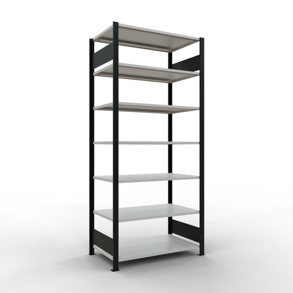 Illustration du produit: Rayonnage de bureau SCHULTE travée de base, utilisable des deux côtés, sans butées centrales, CT 150 kg, noir, HxlxP 2 300 x 1 000 x 600 mm