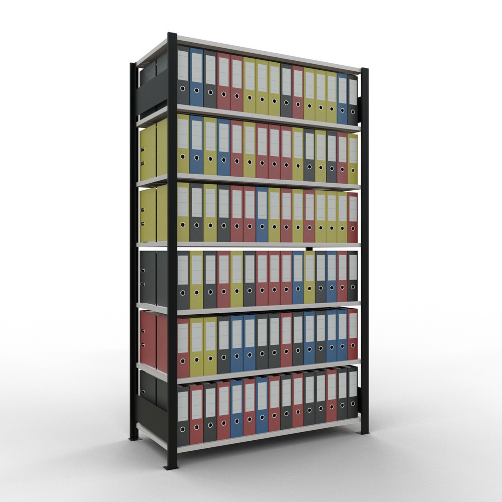 Produktabbildung Nr. 2: Rayonnage de bureau SCHULTE travée de base, utilisable des deux côtés, sans butées centrales, CT 150 kg, noir, HxlxP 2 300 x 1 300 x 600 mm