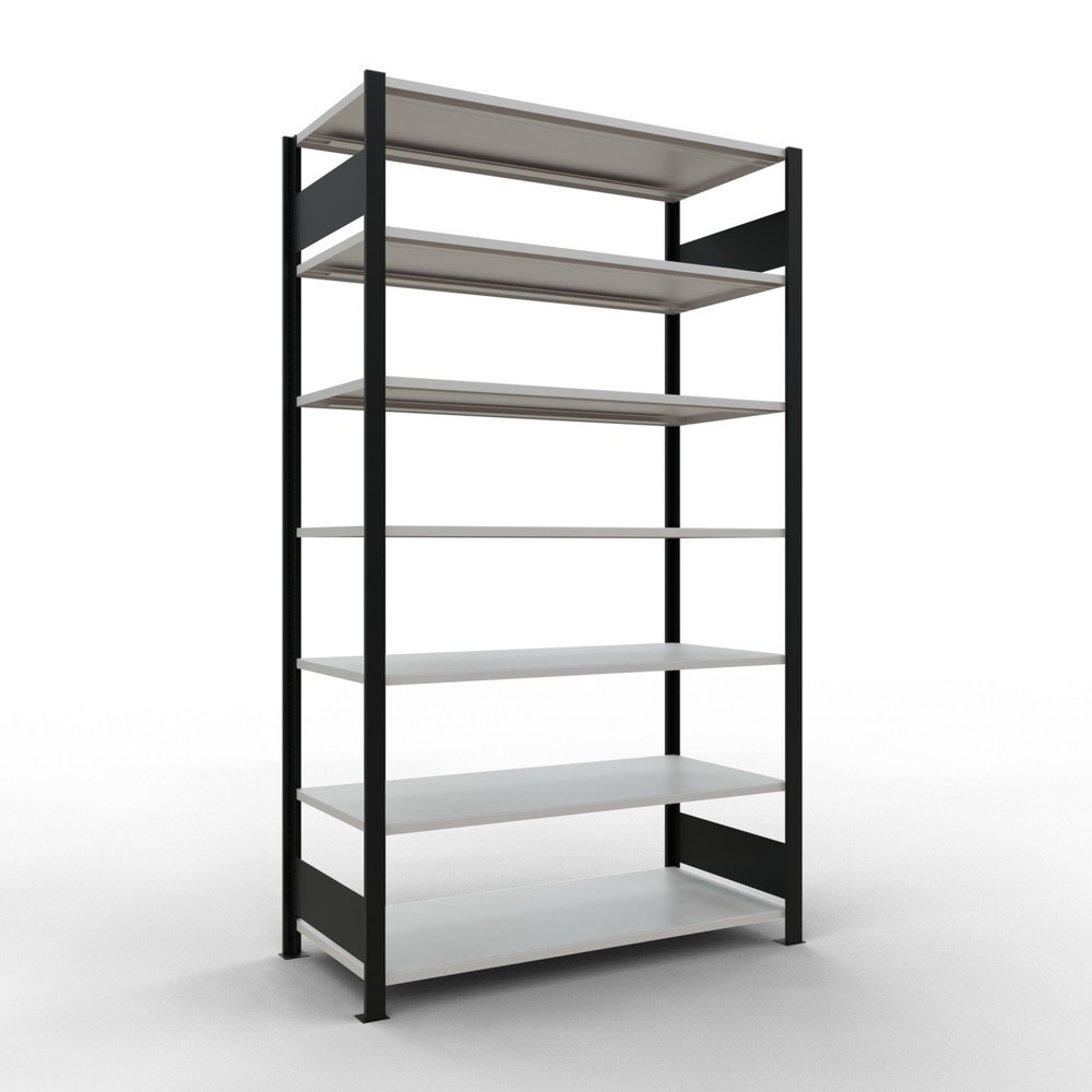 Illustration du produit: Rayonnage de bureau SCHULTE travée de base, utilisable des deux côtés, sans butées centrales, CT 150 kg, noir, HxlxP 2 300 x 1 300 x 600 mm