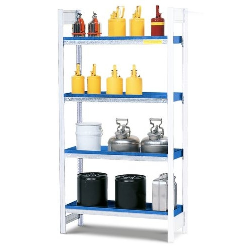 Illustration du produit: Rayonnage pour matières dangereuses GRW 1040, 4 cuves en acier de 20 l, charge par tablette 200 kg, travée auxiliaire