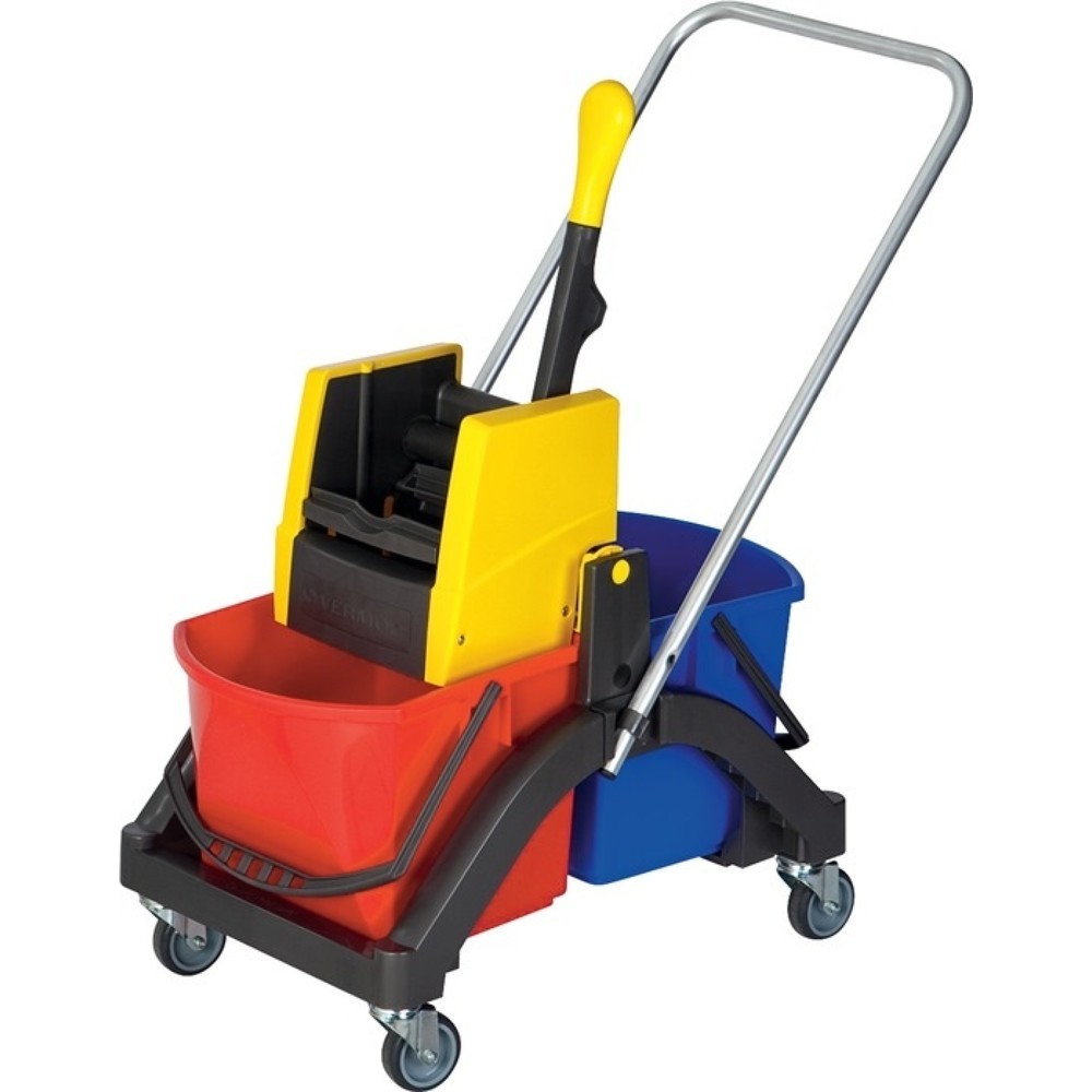 Produktabbildung: Reinigungswagenset Eimer 2 x 17l uPresseStielHalter5 Mopps Ku