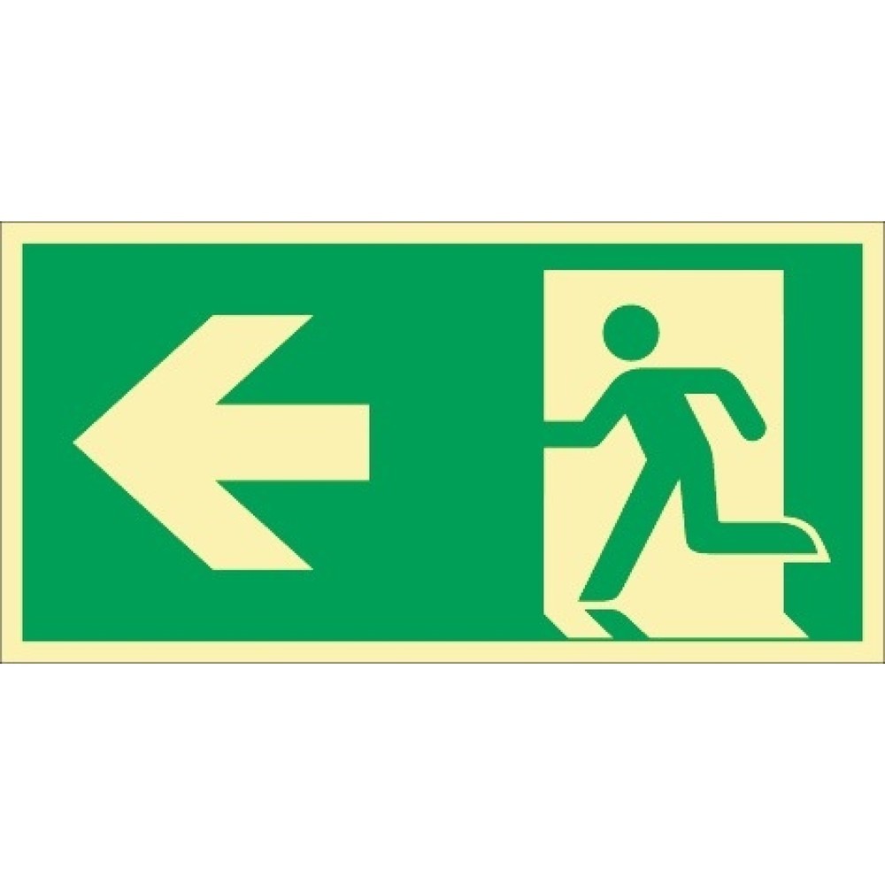 Produktabbildung: Rettungszeichen DIN EN ISO 7010, Rettungsweg links, L297xB148 mm, Kunststoff